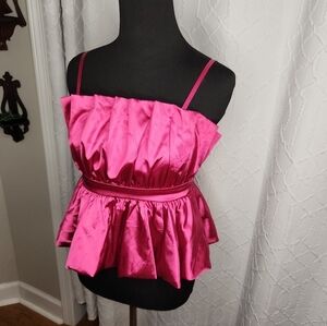 NWT Thirty Thirty LA‎ Pop Pink Ruched Bust Peplum Crop Top  Size XS